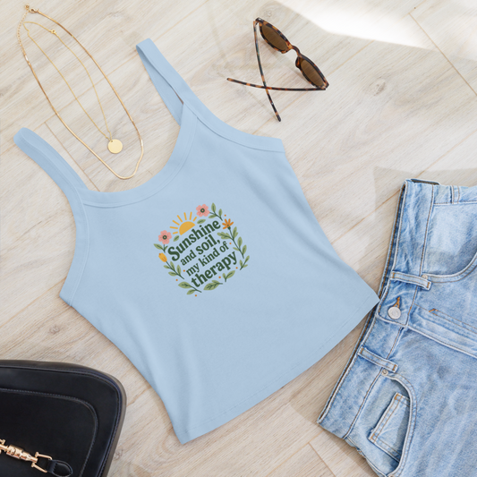 Sunshine and Soil Garden Therapy Micro-Rib Tank Top, Gardening T-Shirt, Plant Lover Gift, Soul Work Tee, Nature Lover Apparel, Florida Garden Shirt