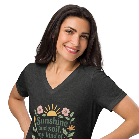Sunshine and Soil Garden Lover Women’s relaxed v-neck t-shirt Plant Lover Gift Garden Lover Gift Mom Gift